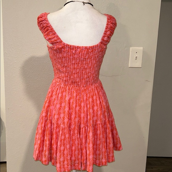 Free People Sweet Annie Mini Dress Pink Smocked Tiered Boho Size Small - Picture 6 of 9